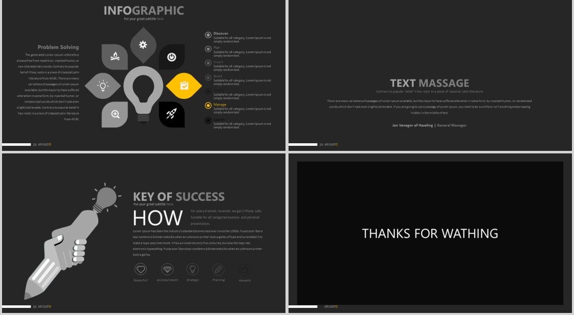 黑色拼图阶梯工作通用PPT信息图表模板Arigato Powerpoint