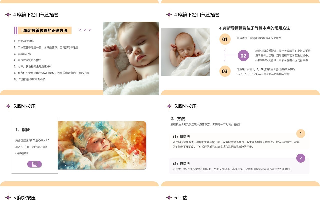 紫色简约风新生儿心肺复苏护理PPT模板