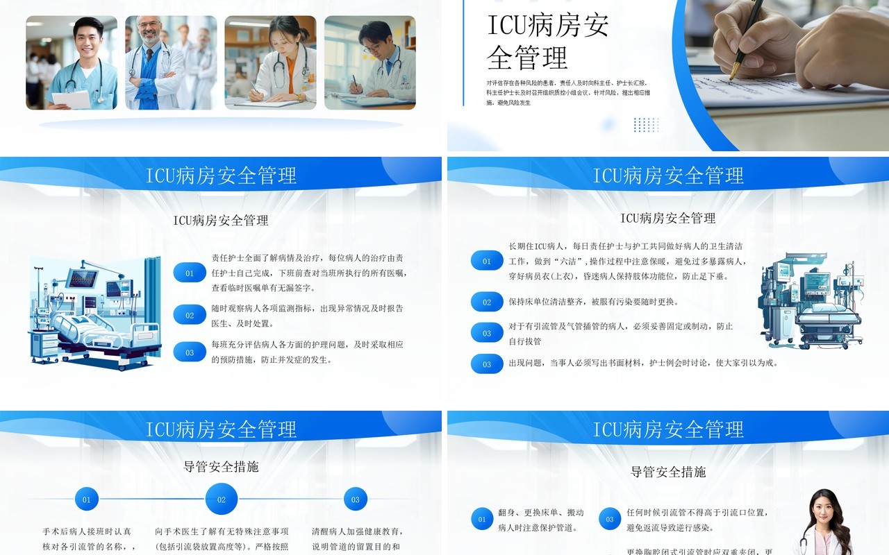 蓝色简约风危重患者安全管理PPT模板