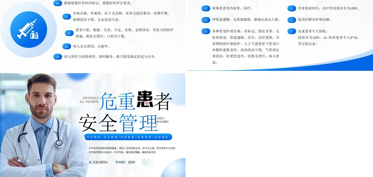 蓝色简约风危重患者安全管理PPT模板