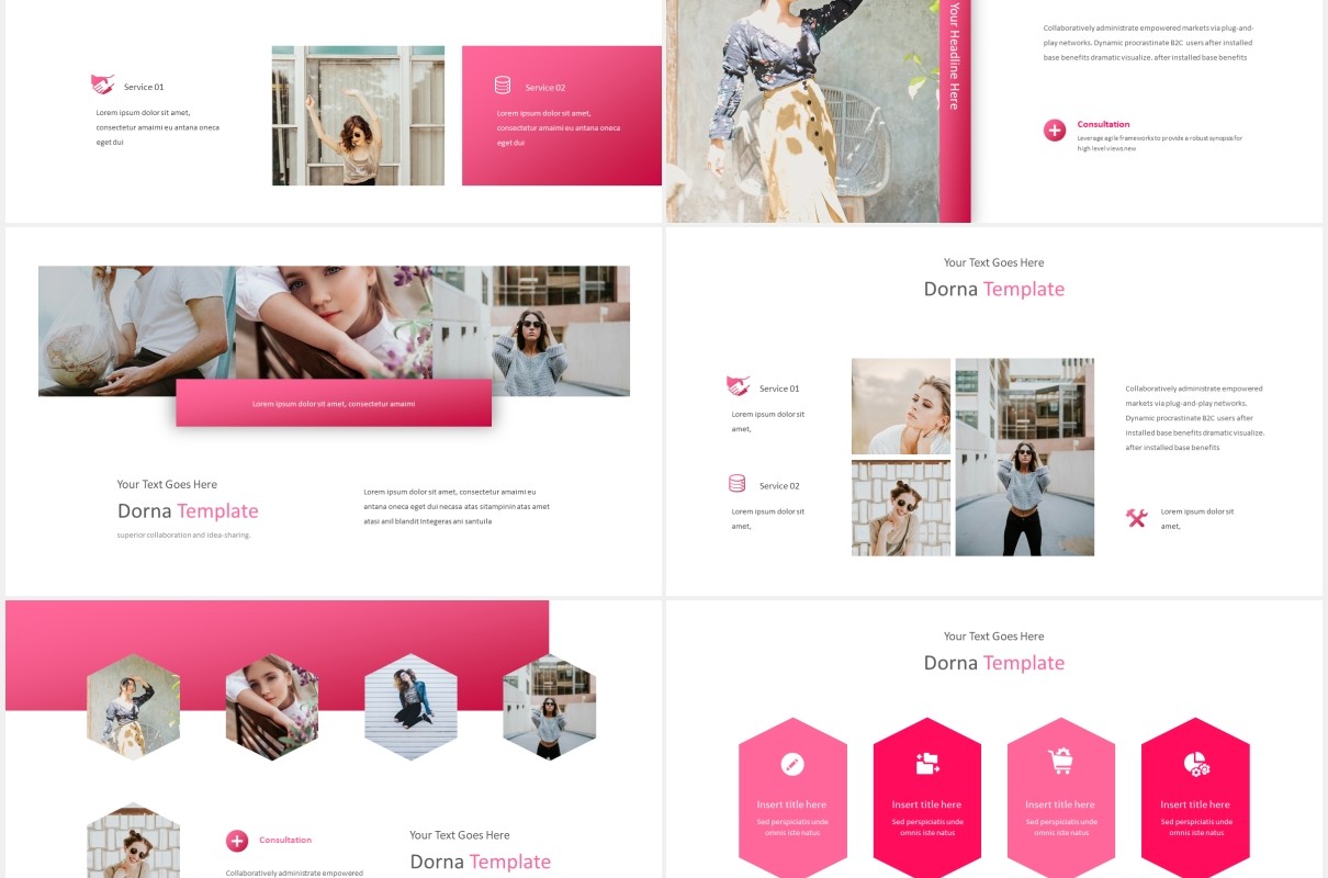 粉色简约国外图片排版PPT模板Dorna Powerpoint Template