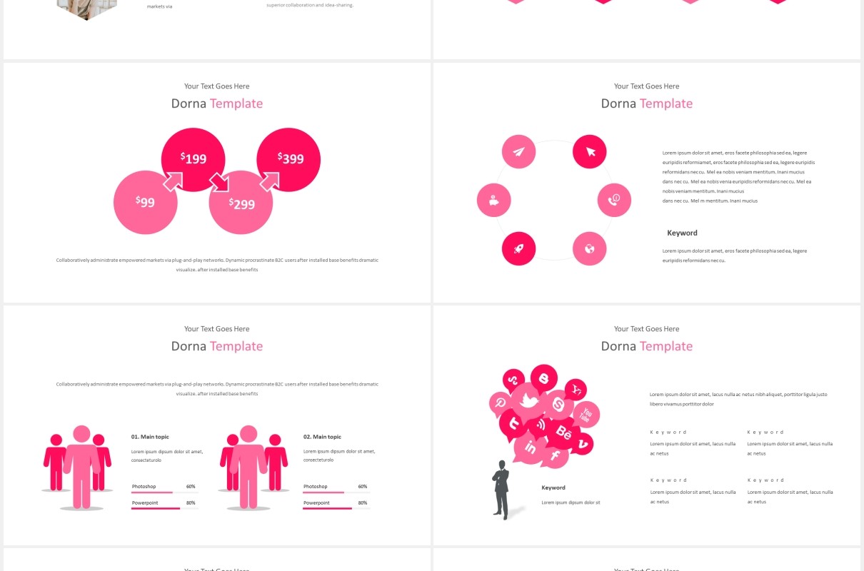 粉色简约国外图片排版PPT模板Dorna Powerpoint Template