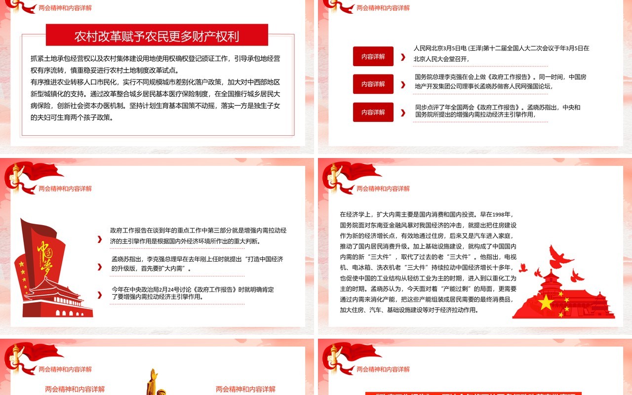 喜迎全国两会政府工作报告PPT模板党建党政