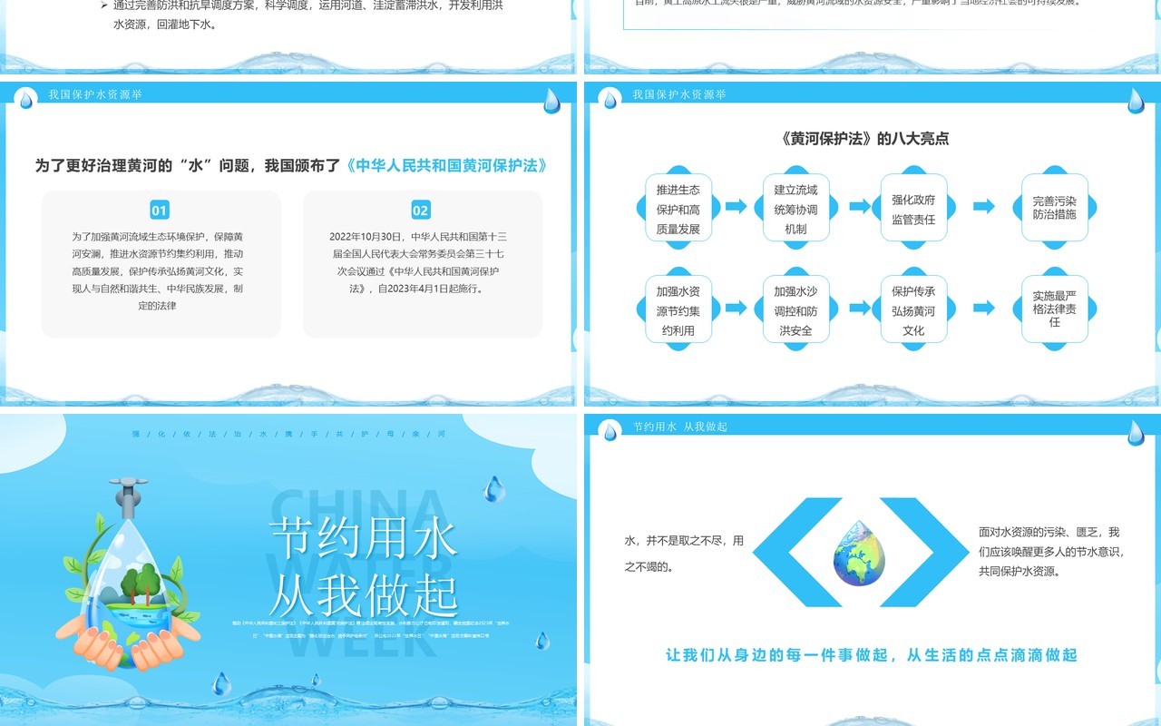 蓝色简约风2023中国水周班会PPT模板