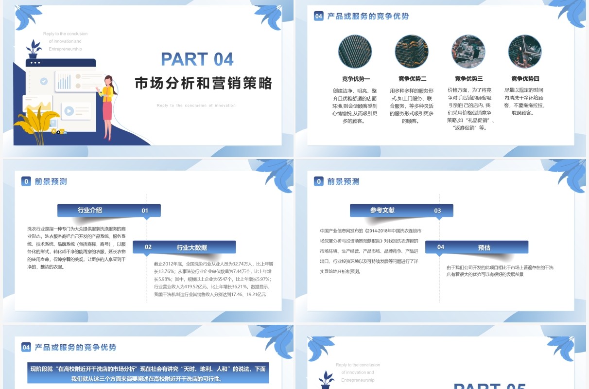 蓝色扁平化大学生创新创业结课答辩PPT模版
