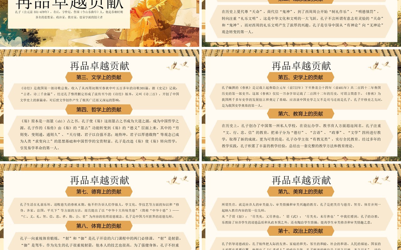 黄色插画风孔子诞辰纪念日PPT模板