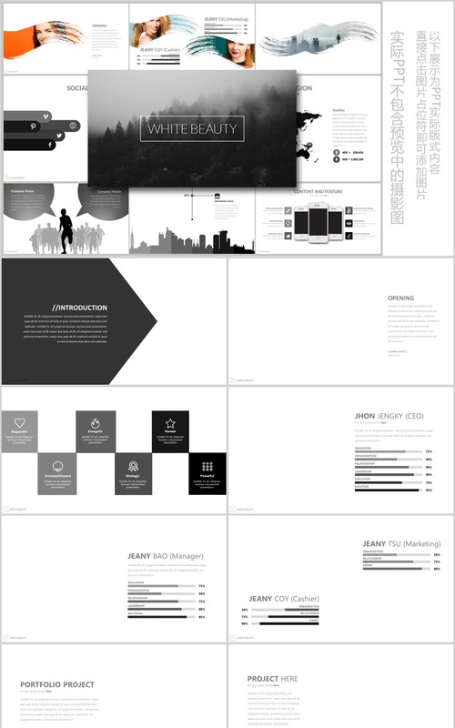 水墨个性产品介绍公司简介汇报PPT模板可插图片WHITE BEAUTY Powerpoint