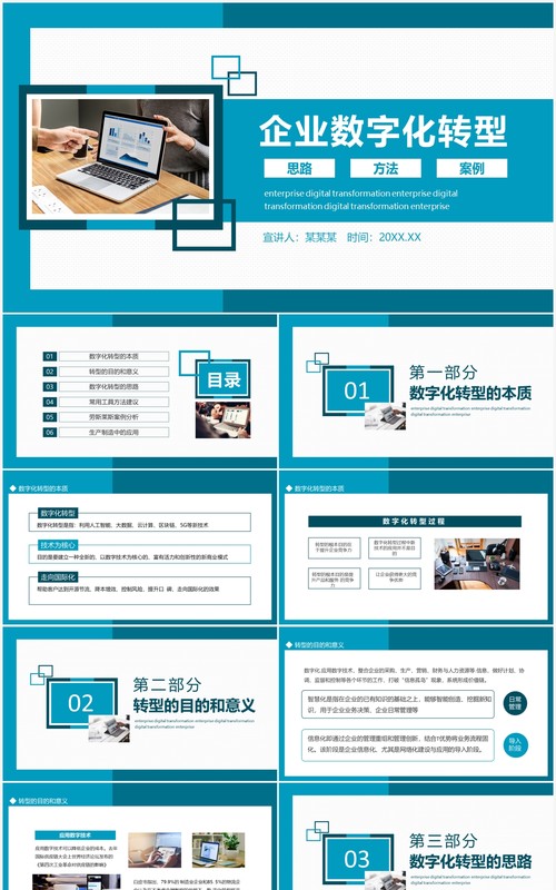企业数字化转型思路方法及案例动态PPT模板