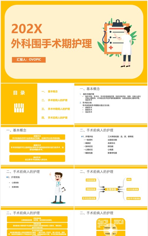 黄色简约风外科围手术期护理PPT模板