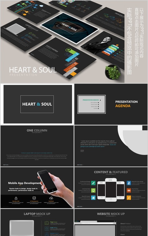 产品计划书宣传介绍PPT信息图表模板HEART SOUL Powerpoint