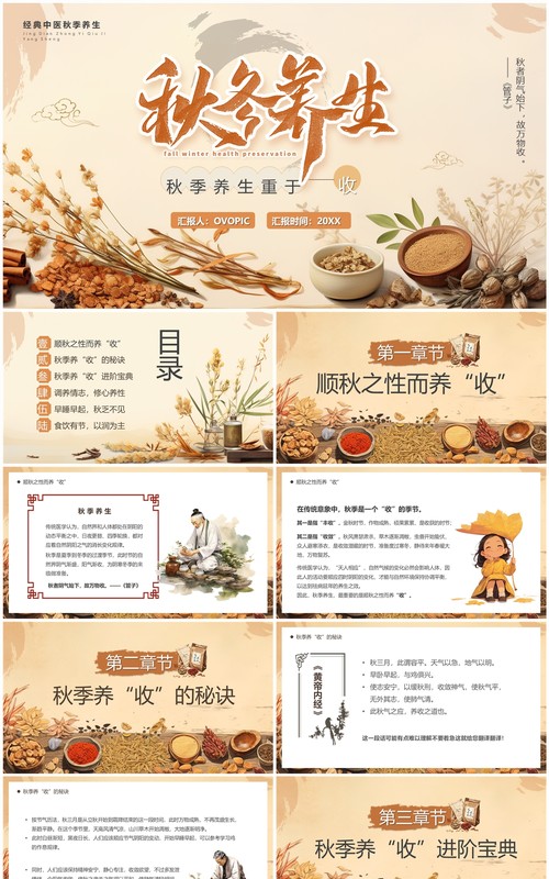 棕色中国风秋季养生宣传PPT模板