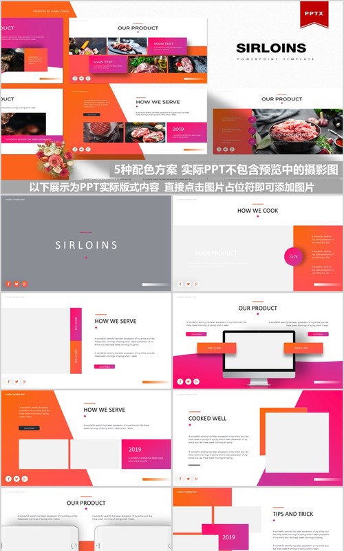 沙朗牛排美食餐饮PPT模板Sirloins Powerpoint Template