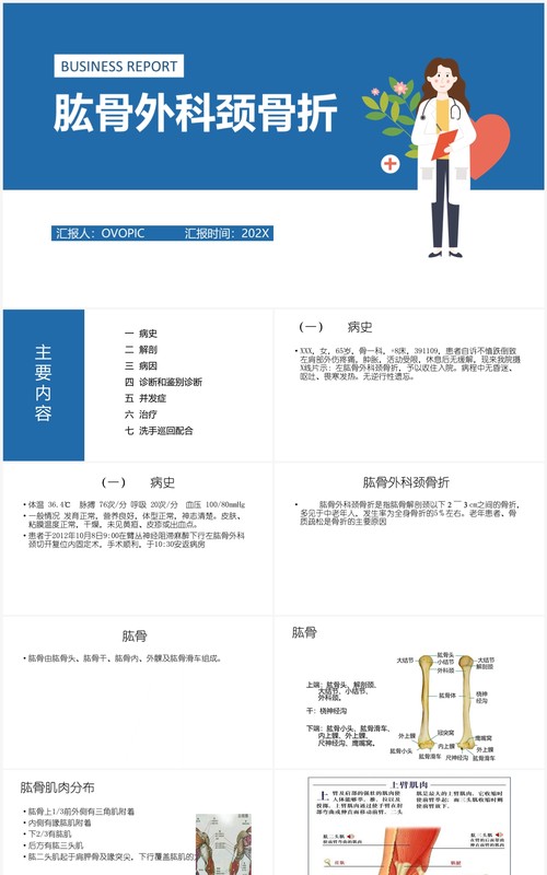 蓝色肱骨外科颈骨折PPT模板