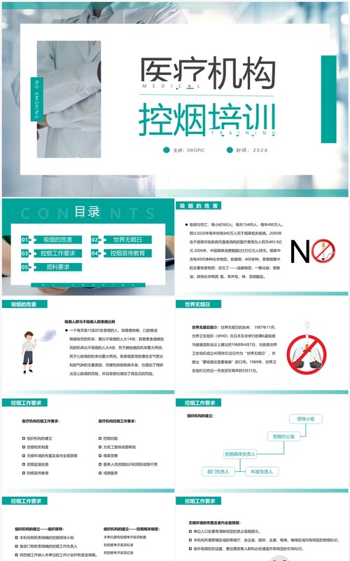 绿色商务风医疗机构控烟培训PPT模板