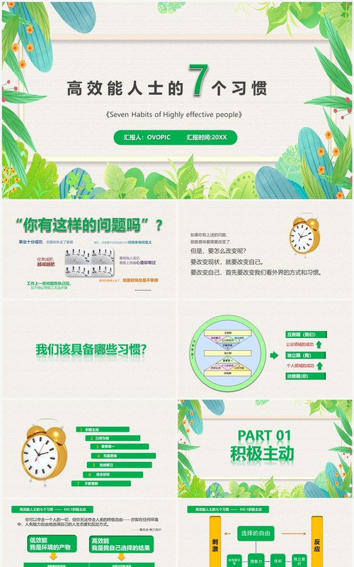 绿色清新风高效能人士的七个习惯PPT模板