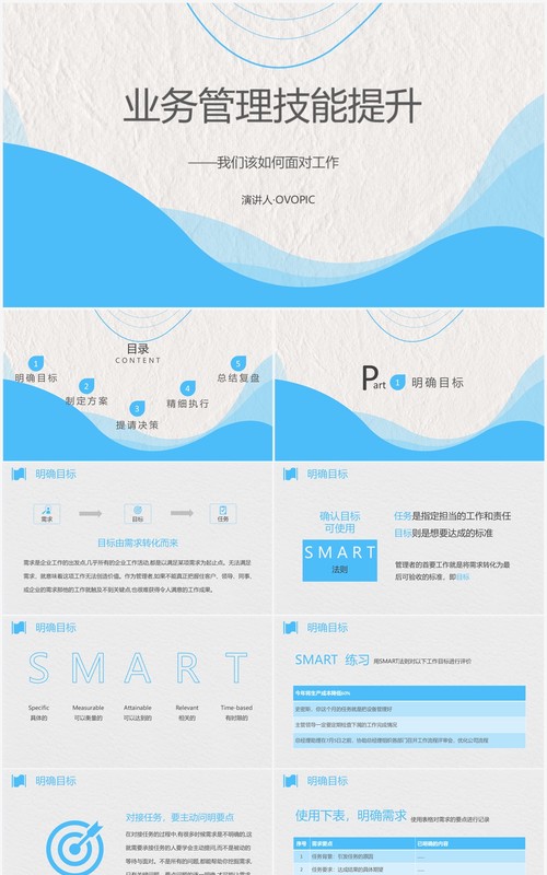 蓝色简约风企业业务管理技能提升培训PPT模板