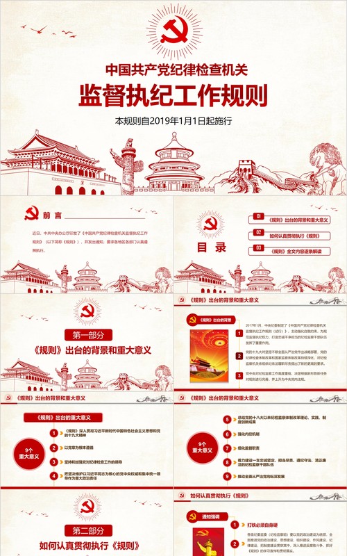 纪律检查监督执纪工作规则党课PPT模板