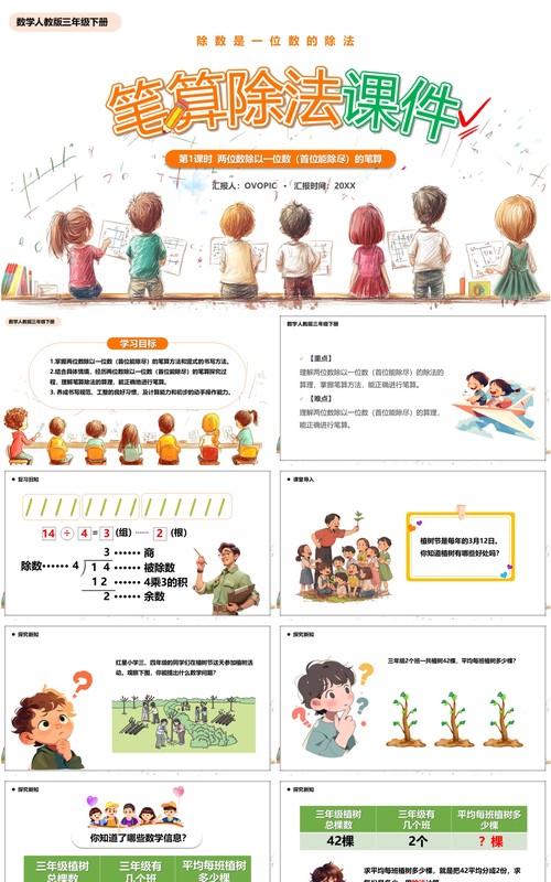 橙色卡通风笔算除法课件PPT模板
