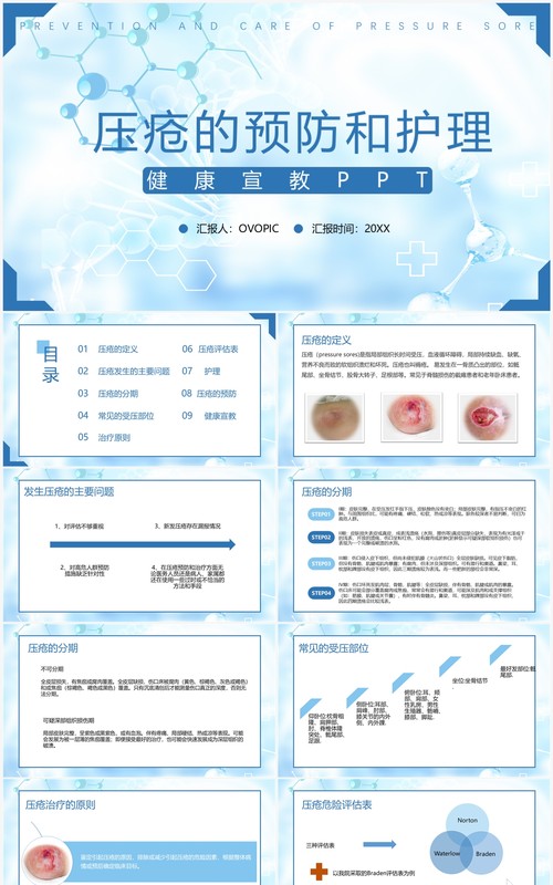 蓝色医疗压疮的预防和护理PPT模板