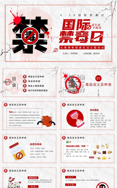 红色简约风国际禁毒日PPT模板