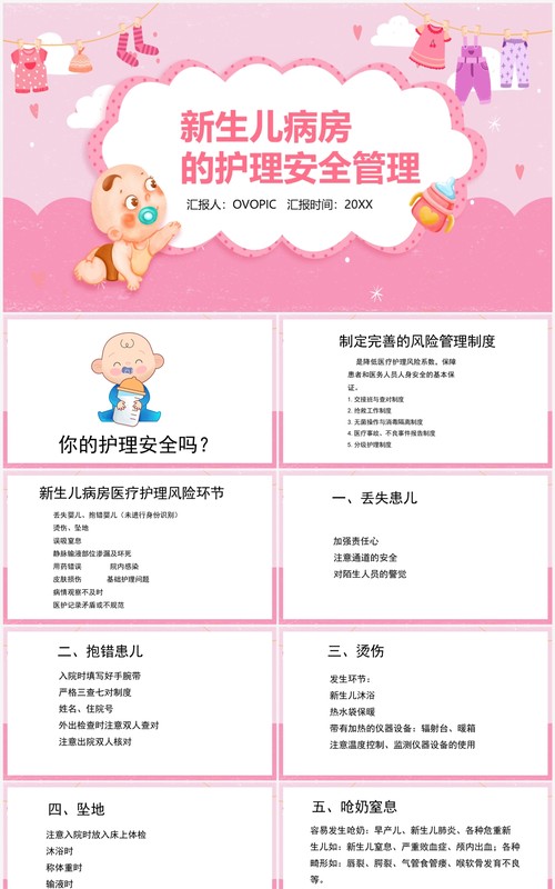 粉色新生儿病房的护理安全管理PPT模板