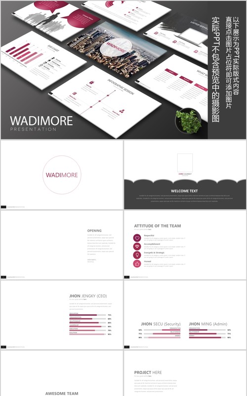 个性高端商务公司介绍PPT模板信息图表Wadimore Powerpoint