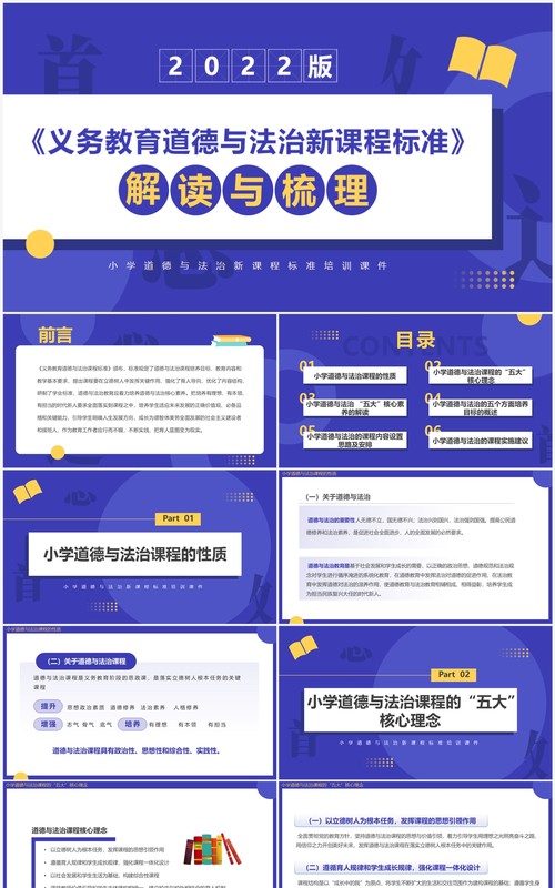 紫色简约道德与法治新课标解读PPT模板