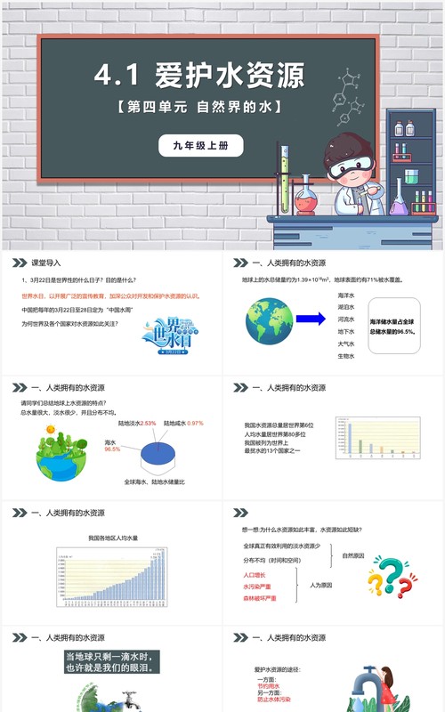 部编版九年级化学上册爱护水资源课件PPT模板