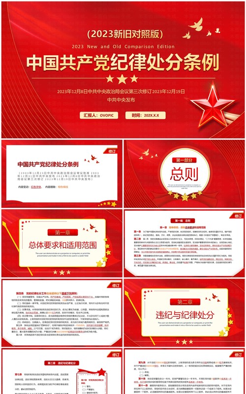 红色中国共产党纪律处分条例对照表PPT模板