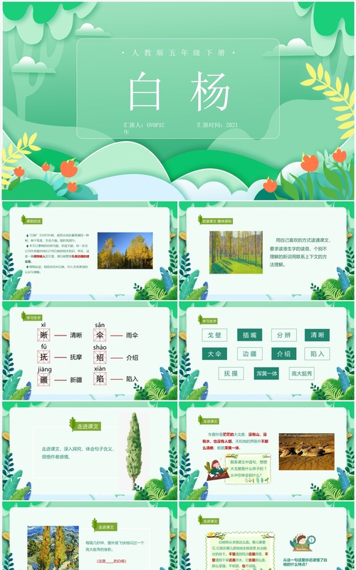 部编版五年级语文下册白杨课件PPT模板