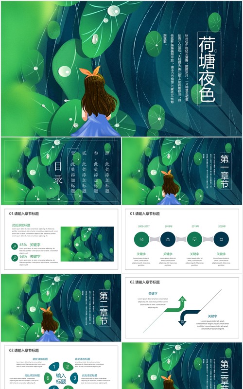 小清新荷塘月色教育教学公开课通用PPT模板