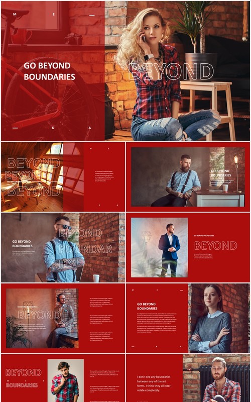 红色时尚创意宣传介绍PPT模板meka creative powerpoint template
