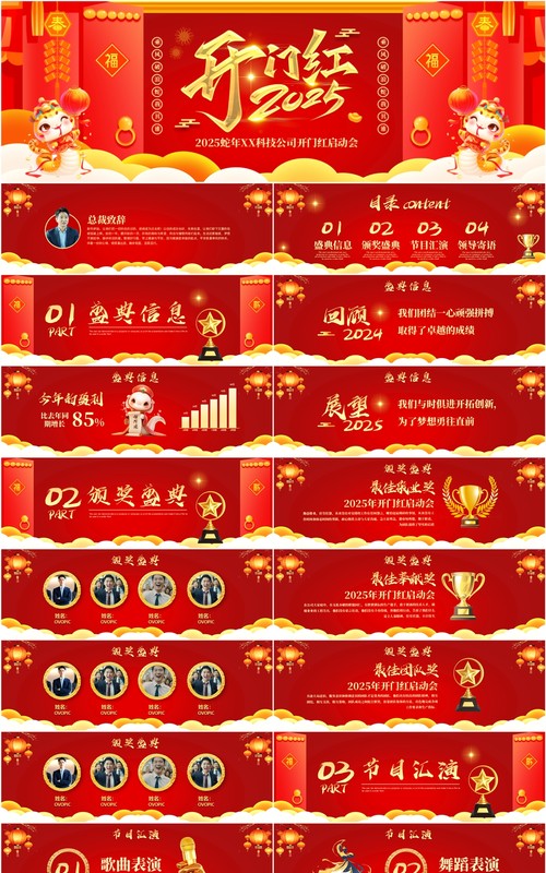 红色中国风2025开门红PPT宽屏模板