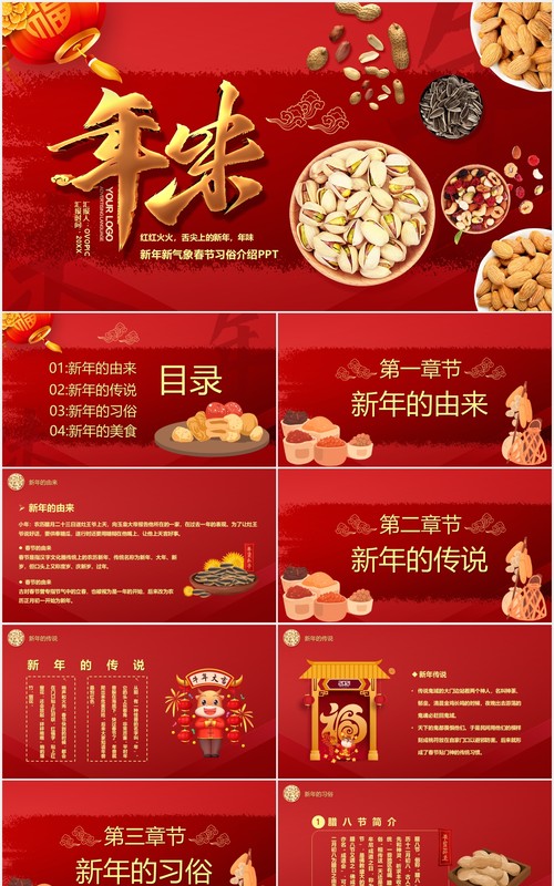 2021年红色中国风年味新年习俗节日介绍PPT模板