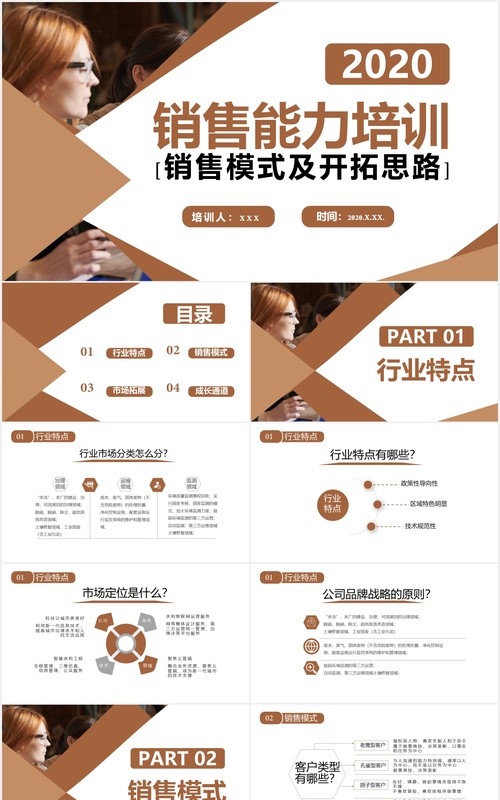 棕色商务公司销售模式及开拓思路培训PPT模板