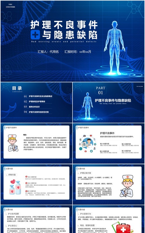 深蓝色护理不良事件与隐患缺失医疗医院PPT模板