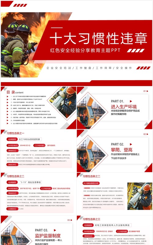 红色商务风十大习惯性违章安全培训PPT模板