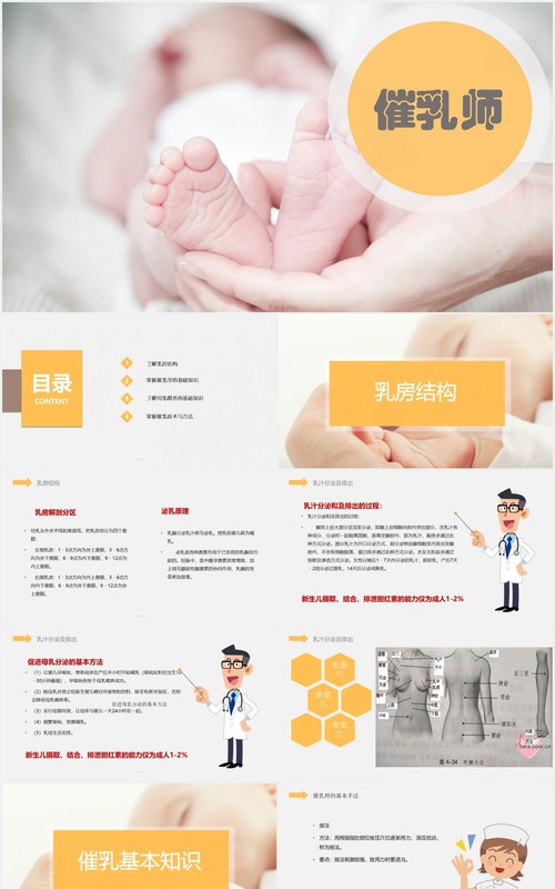 简约催乳师母婴护理培训课程PPT模板