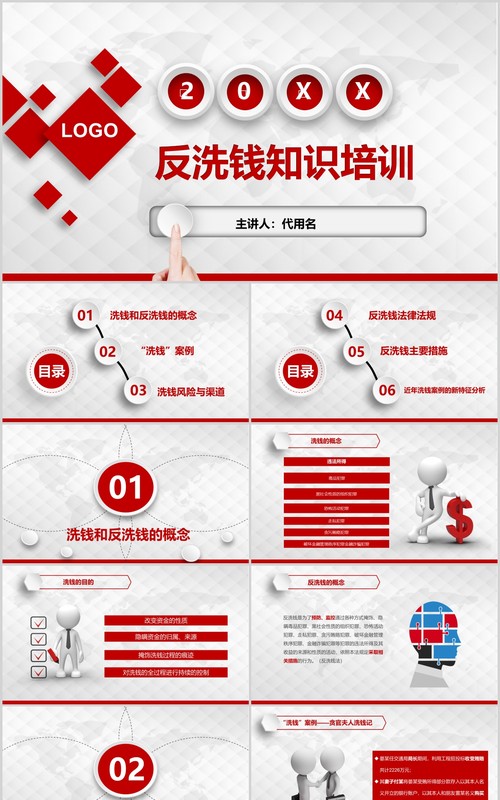 红色简约反洗钱知识培训PPT模板