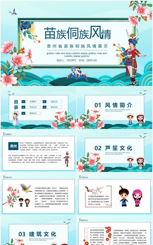贵州少数民族苗族侗族风情展示PPT模板