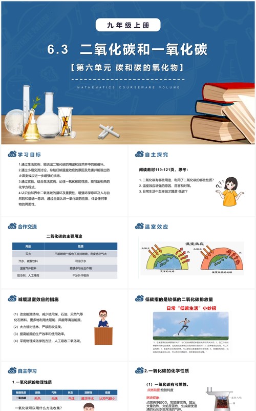 部编版九年级化学上册二氧化碳和一氧化碳课件PPT模板