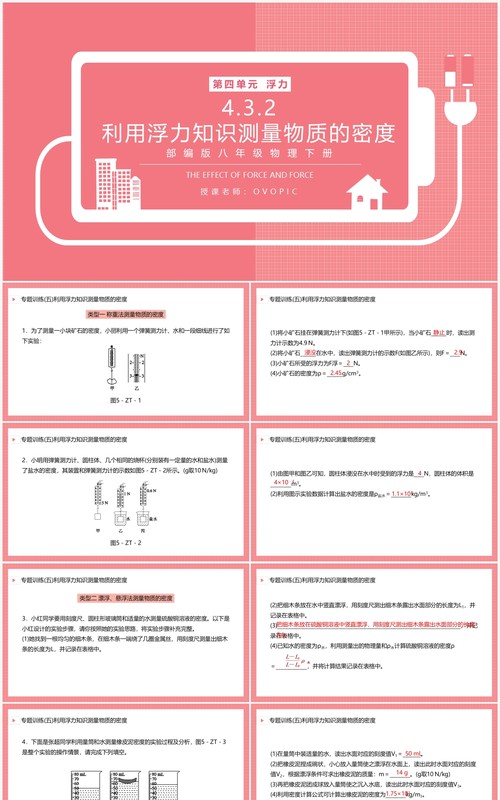 部编版八年级物理下册利用浮力知识测量物质的密度课件PPT模板