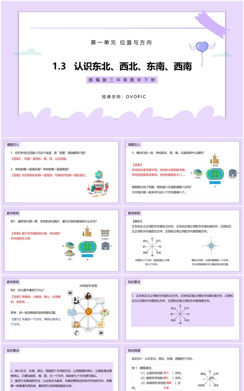 部编版三年级数学下册认识东北、西北、东南、西南课件PPT模板