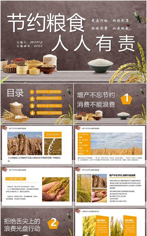 简约节约珍惜粮食人人有责PPT模板