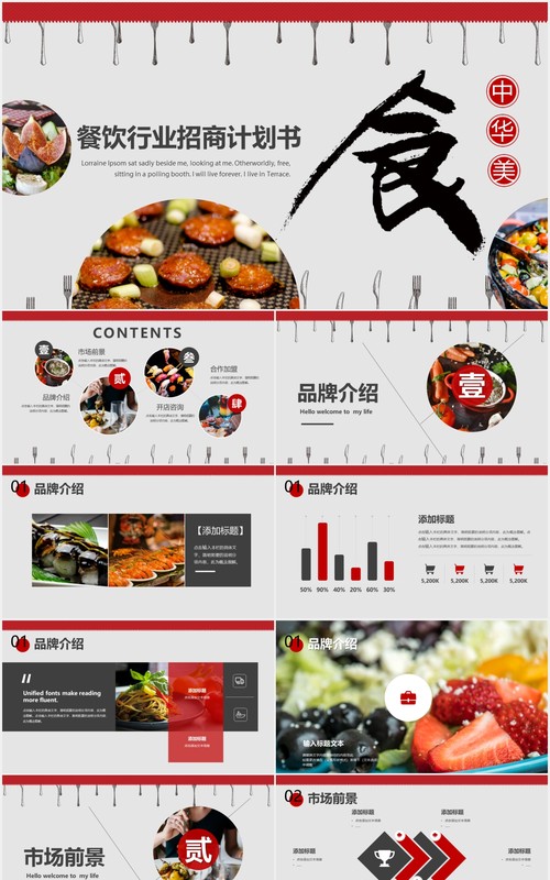 红色简洁大气餐饮行业招商计划书PPT模板