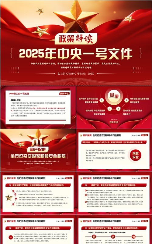 红色简约风2025年中央一号文件解读PPT模板