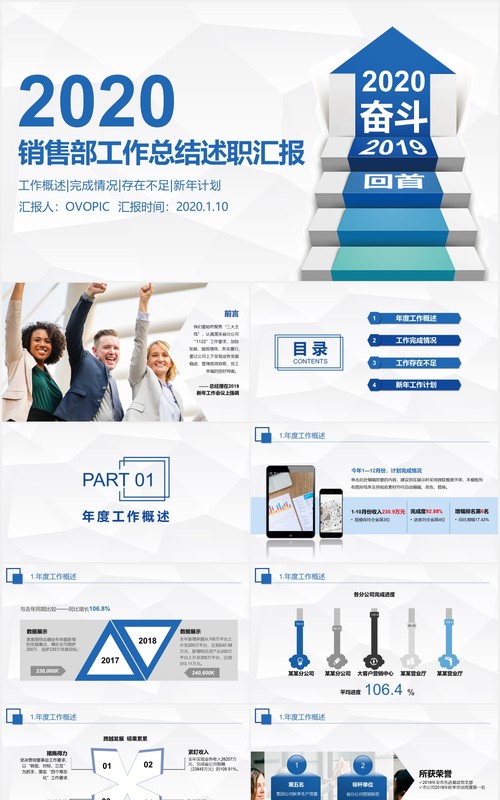 奋斗吧简约蓝色公司市场部销售工作总结述职报告PPT模板