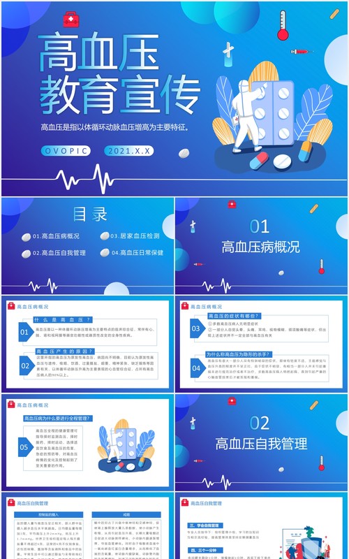 创意卡通扁平高血压宣传教育通用PPT模板