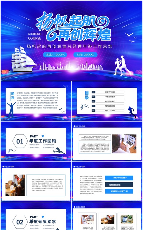 扬帆起航再创辉煌总经理年终工作总结动态PPT模板
