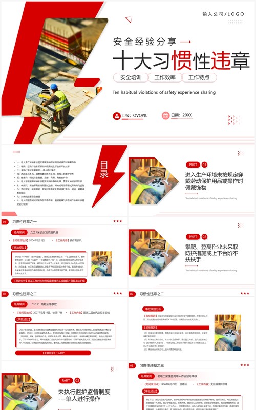 红色商务风十大习惯性违章宣传PPT模板